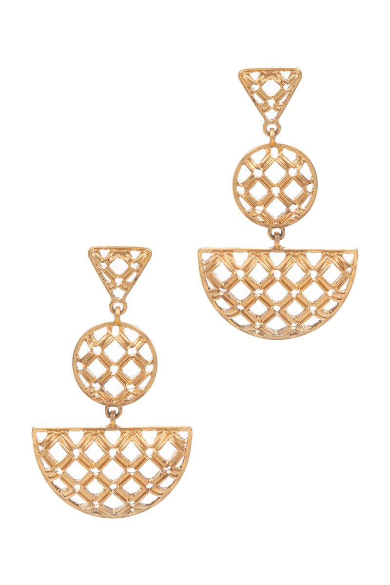 Half Moon Shaped Lattice Pattern Post Earrings