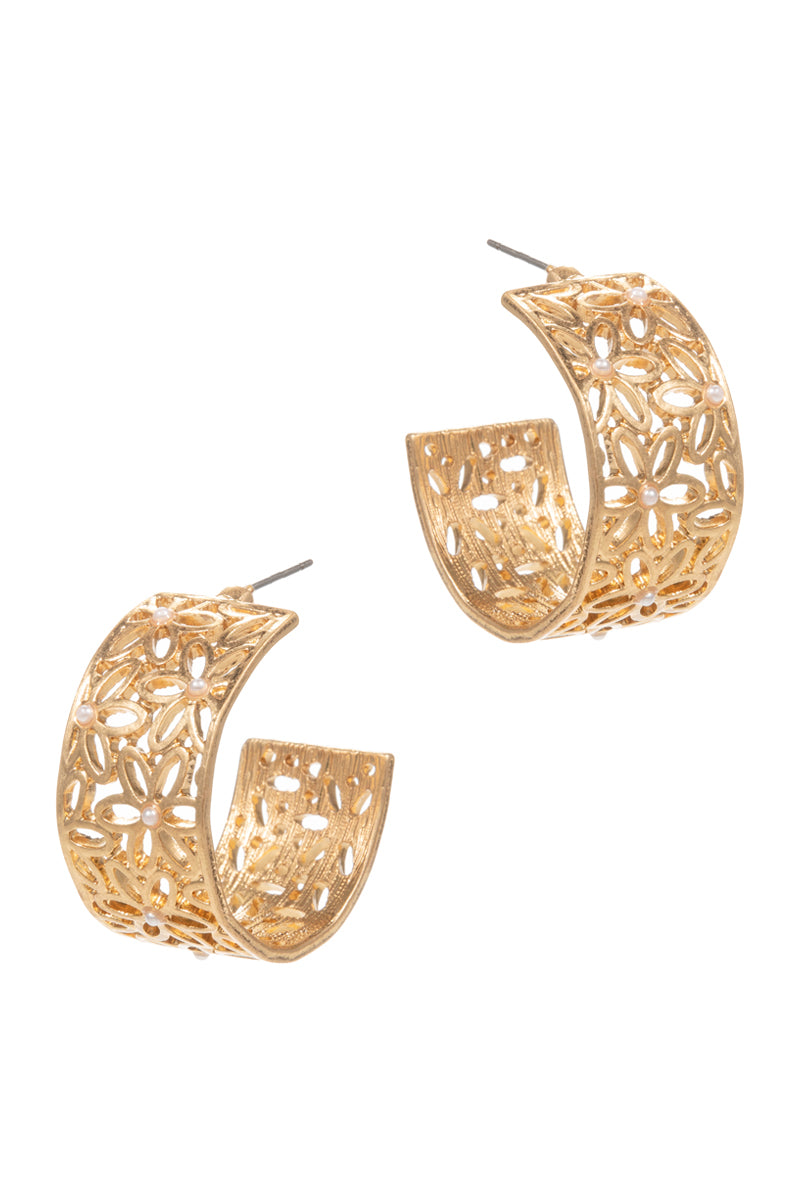 Round Shaped Flower Pattern Metal Hoop Earrings