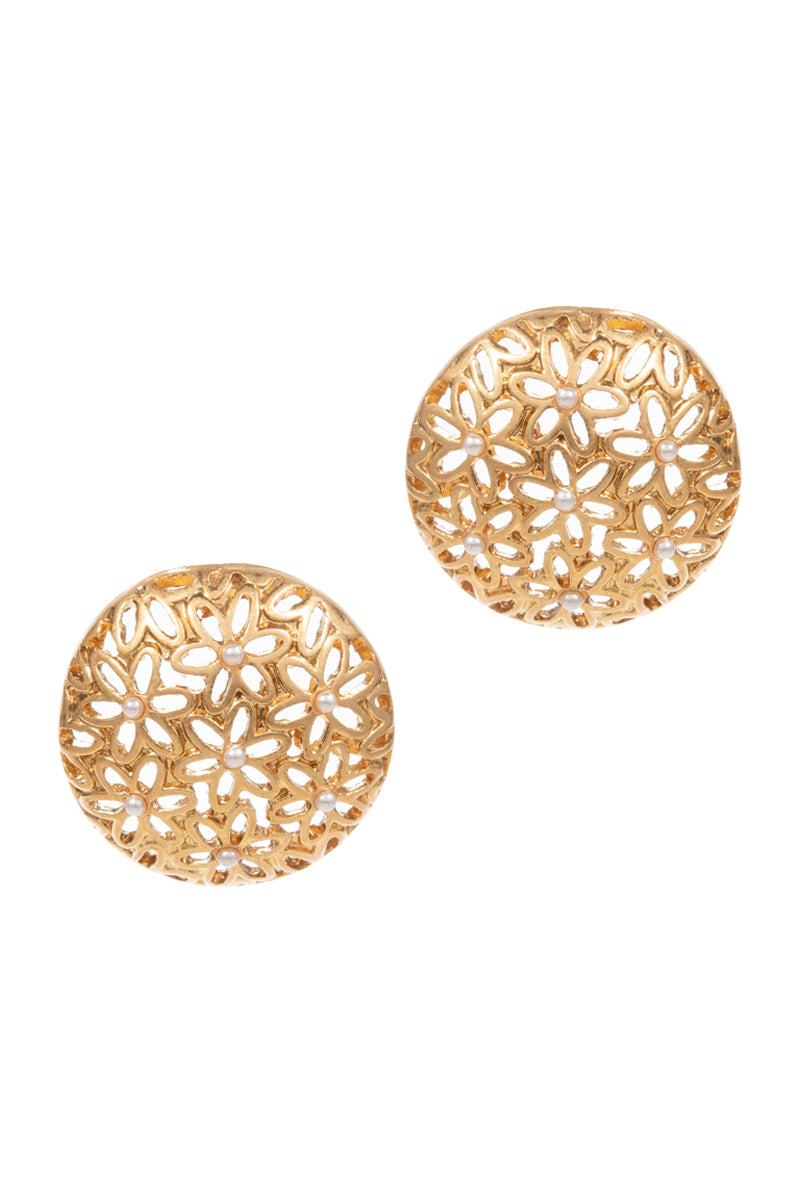 Round Shaped Puffed Flower Pattern Post Earrings