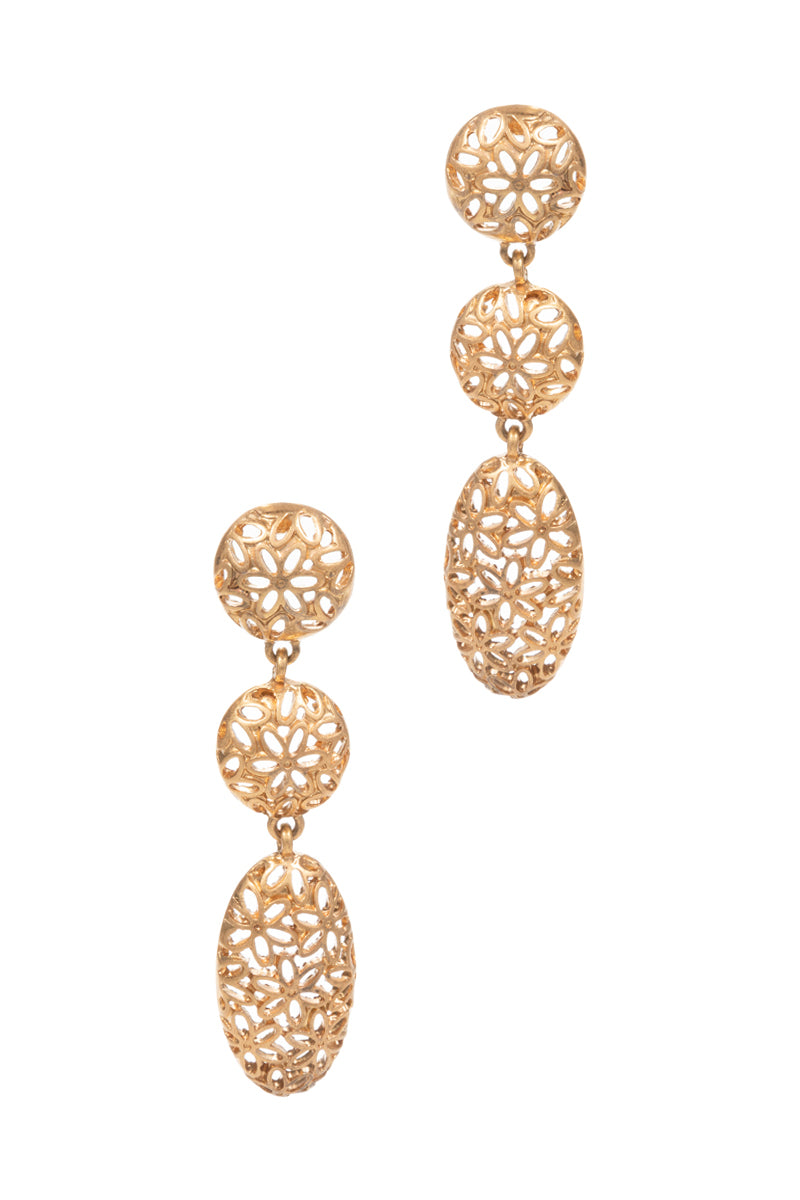 Linear Shaped Puffed Pattern Metal Post Earrings