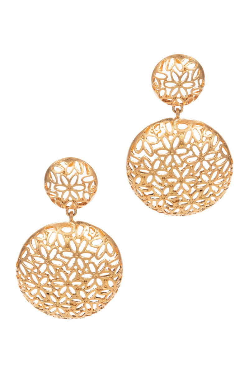 Round Shaped Puffed Flower Pattern Post Earrings