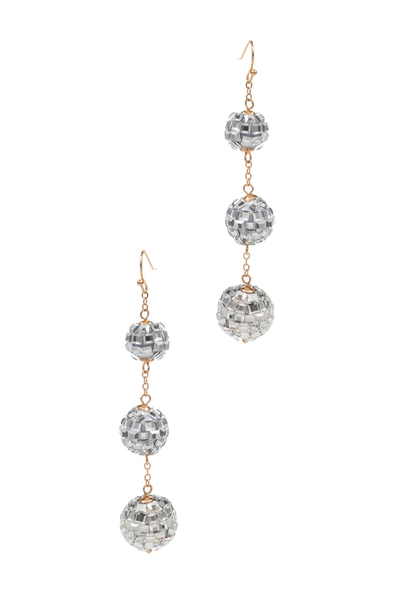 Chain Sahpe 3 Drop Disco Balls Party Hook Earrings