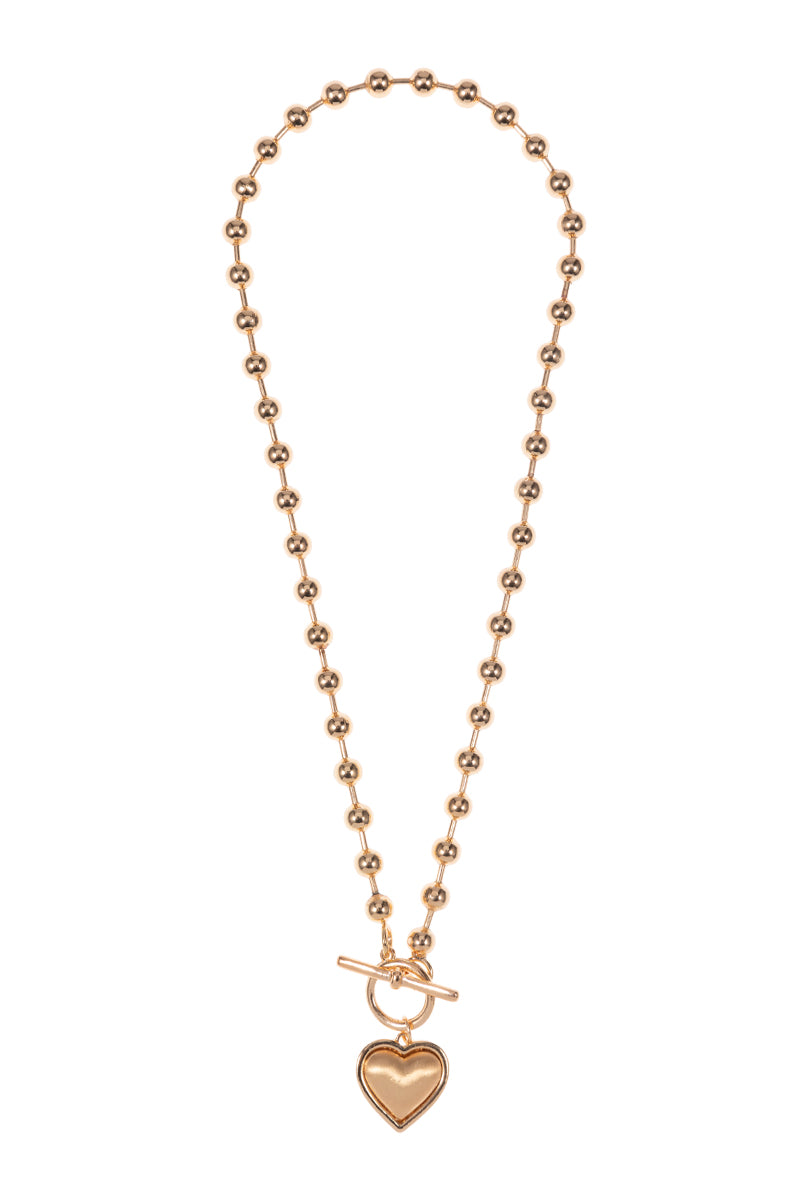 Heart Shape Puffed Basic Metal Chain Short Necklace