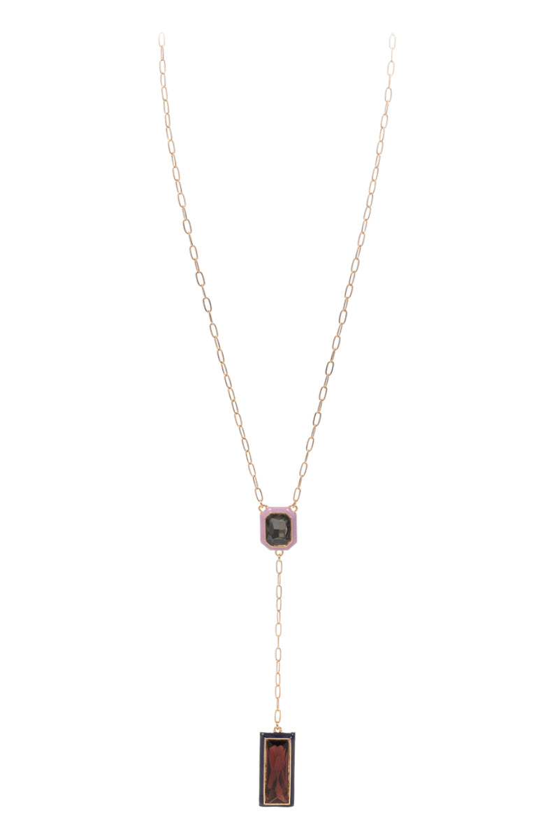 Drop Rectangular Multi Color Glass Yshape Necklace