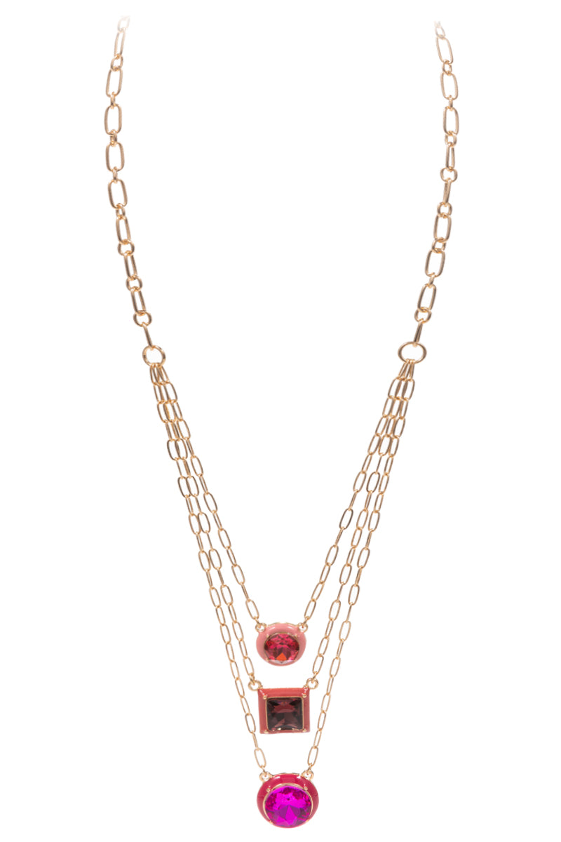 Irregular Rhinestone Enamel Frame Layered Necklace