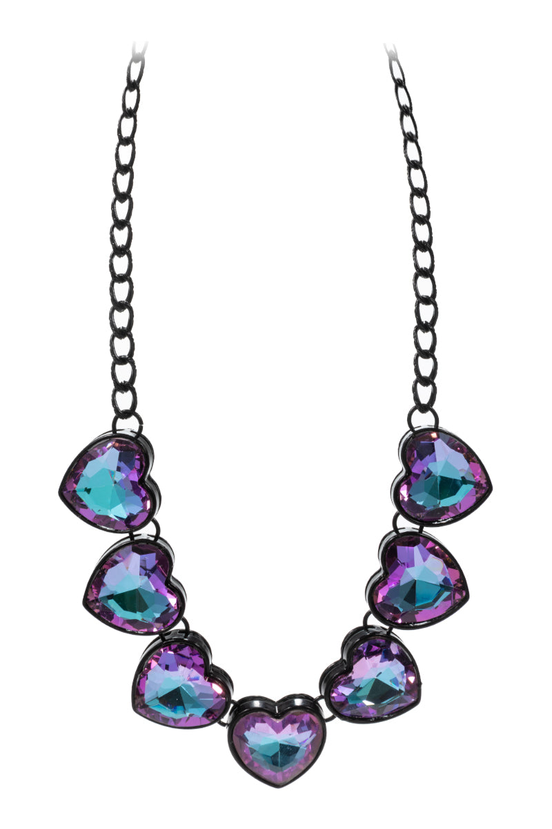 7 Hearts Shaped Glass Rhine Stone Short Necklace