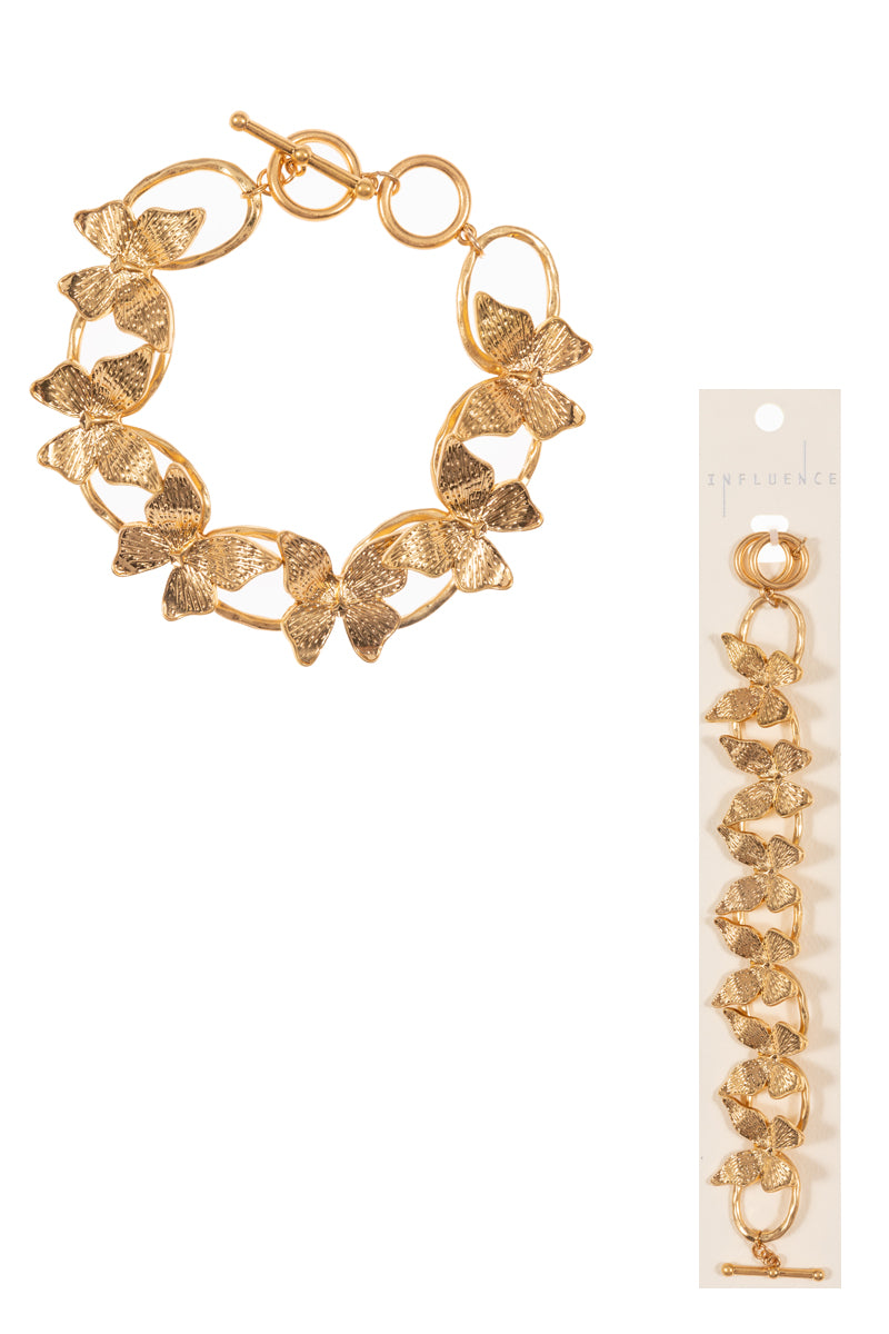 Butterfly Shaped Flower Toggle Clasp Bracelet