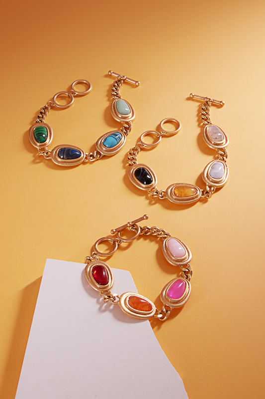 Vintage Resin Round Faux Stone Clasp Bracelet