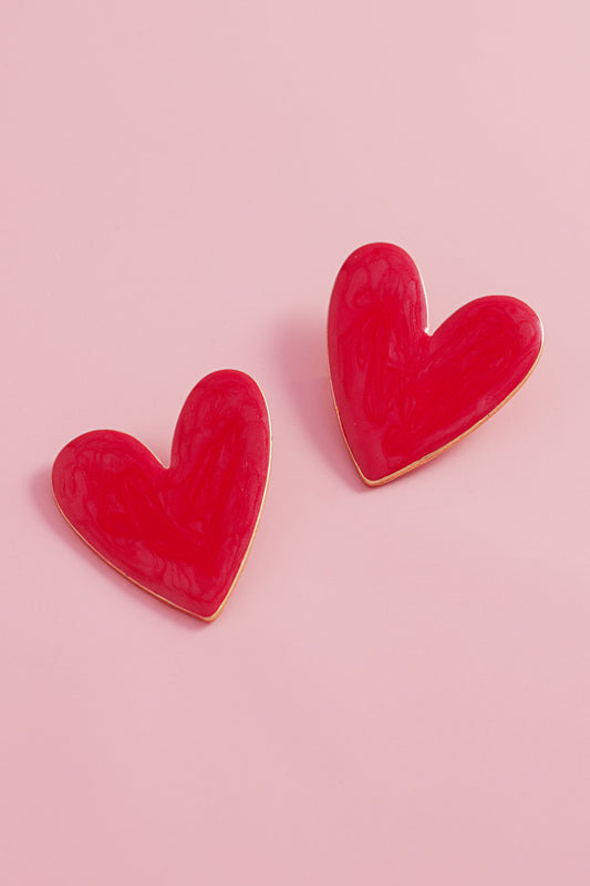 Valentines Day Heart Shaped Enamel Post Earrings