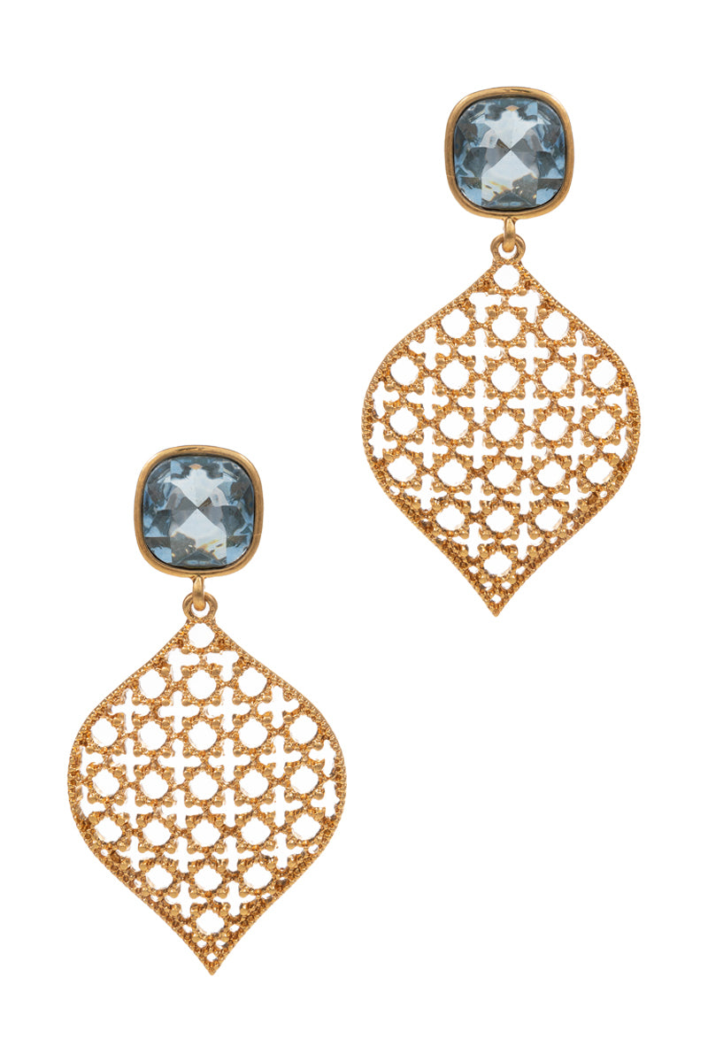Marquise Shaped Filigree Rhine Stone Post Earrings