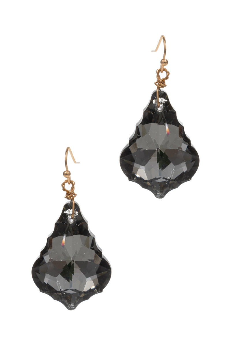 Teardrop Shaped Glass Rhine Stone Hook Earrings
