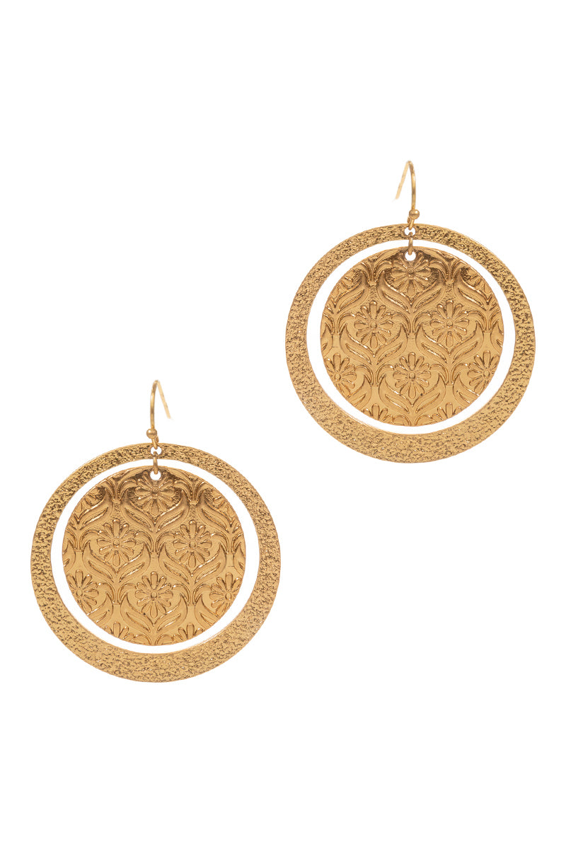 Round Shape Engraving Pattern Metal Hook Earrings
