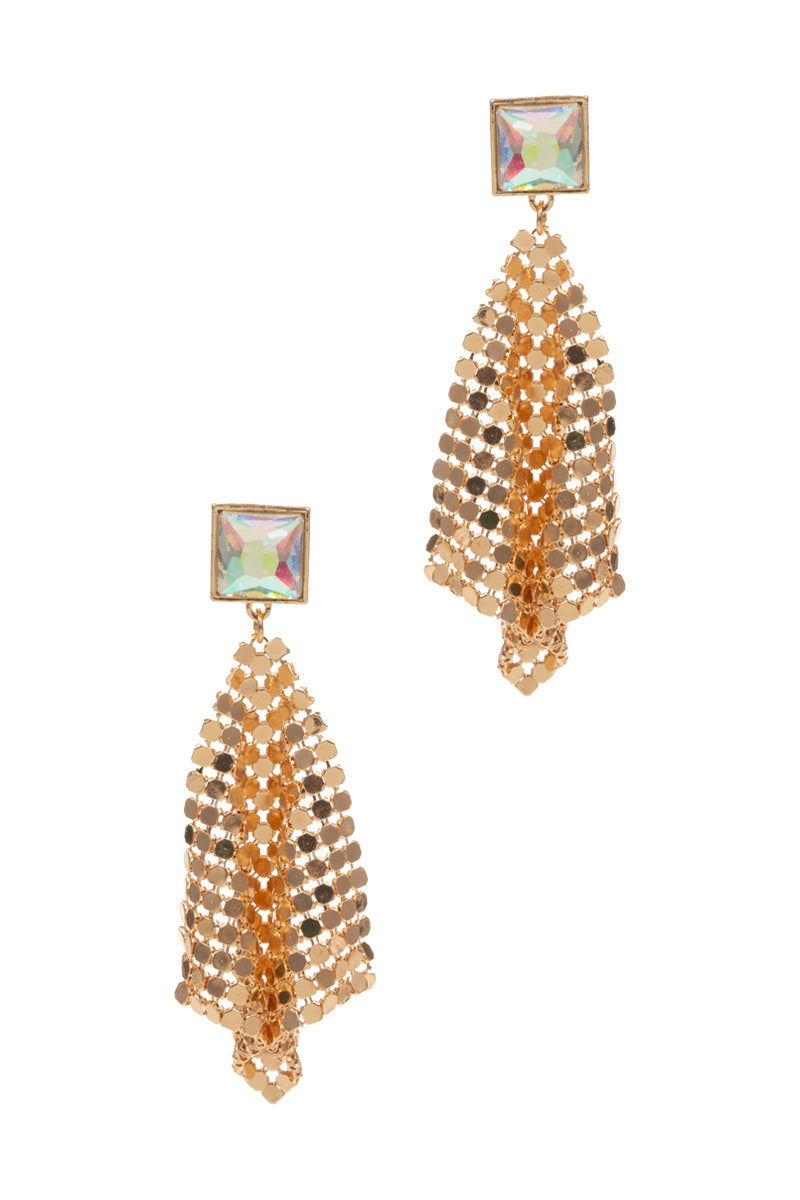 Kite Shaped Brass Rhine Stone Post Earrings