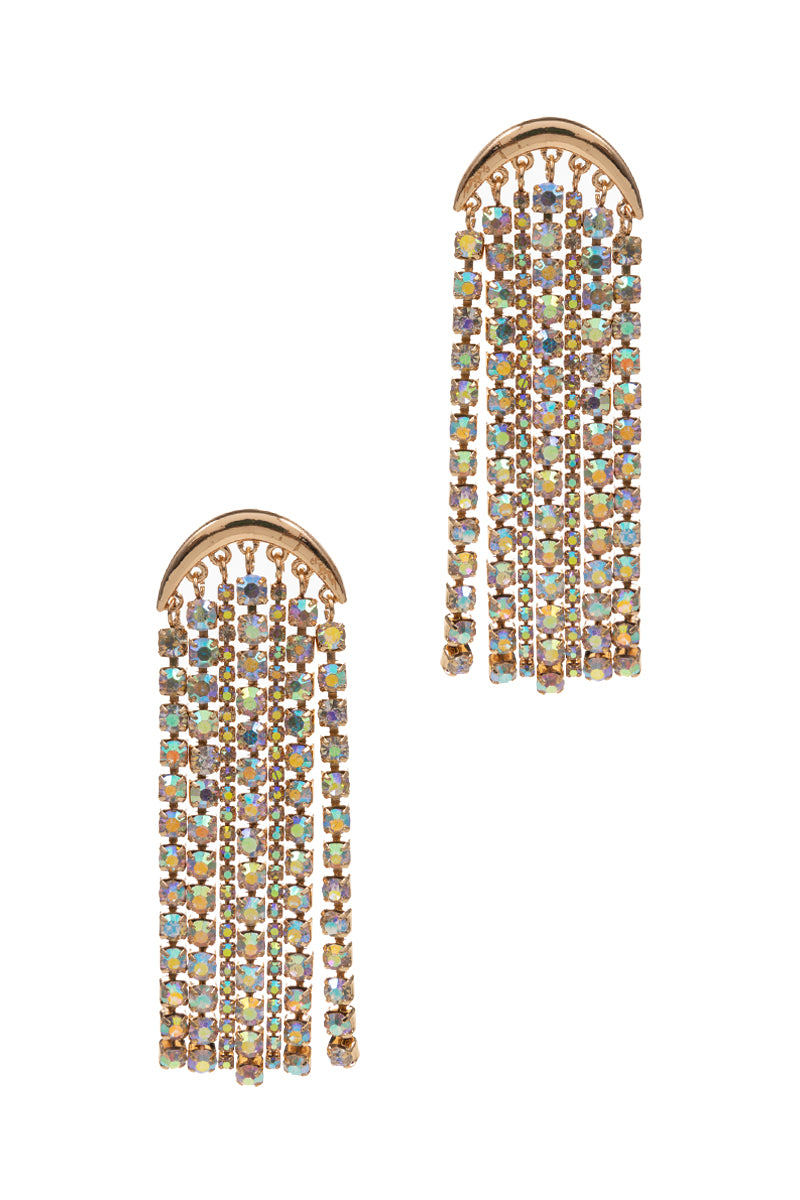 Linear Rhine Stone Chain Water Fall Post Earrings
