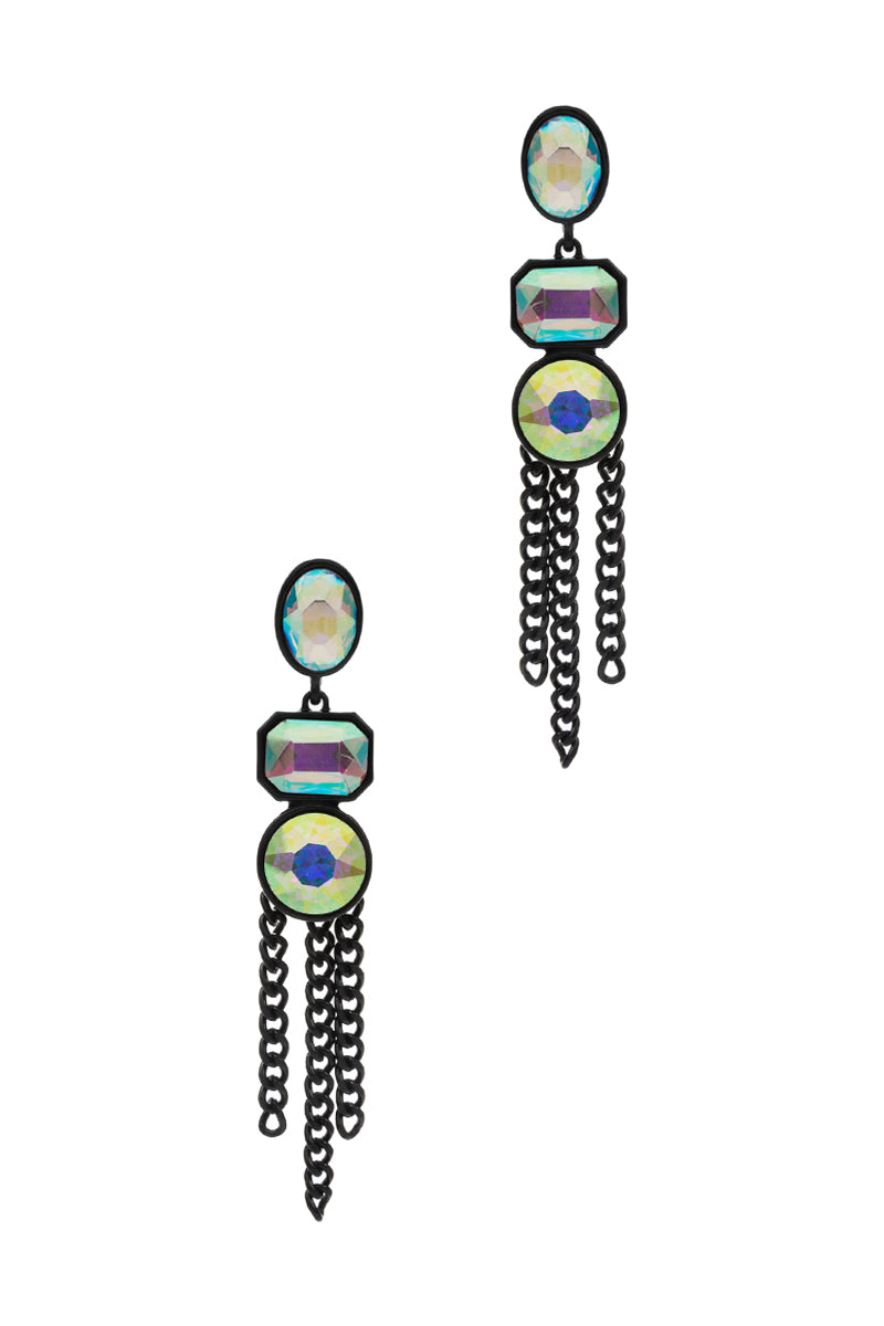 Linear Rhine Stone Chain Tassle Post Earrings