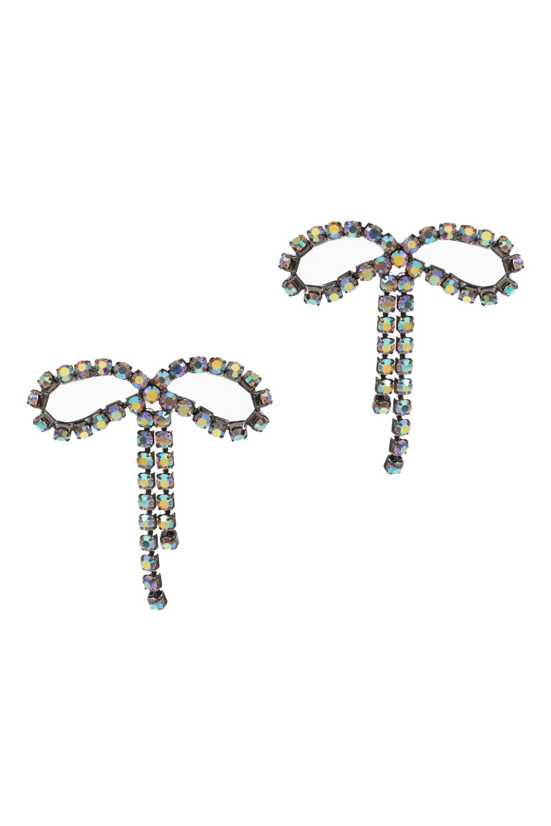 Bow Shaped Rhine Stone Post Earrings