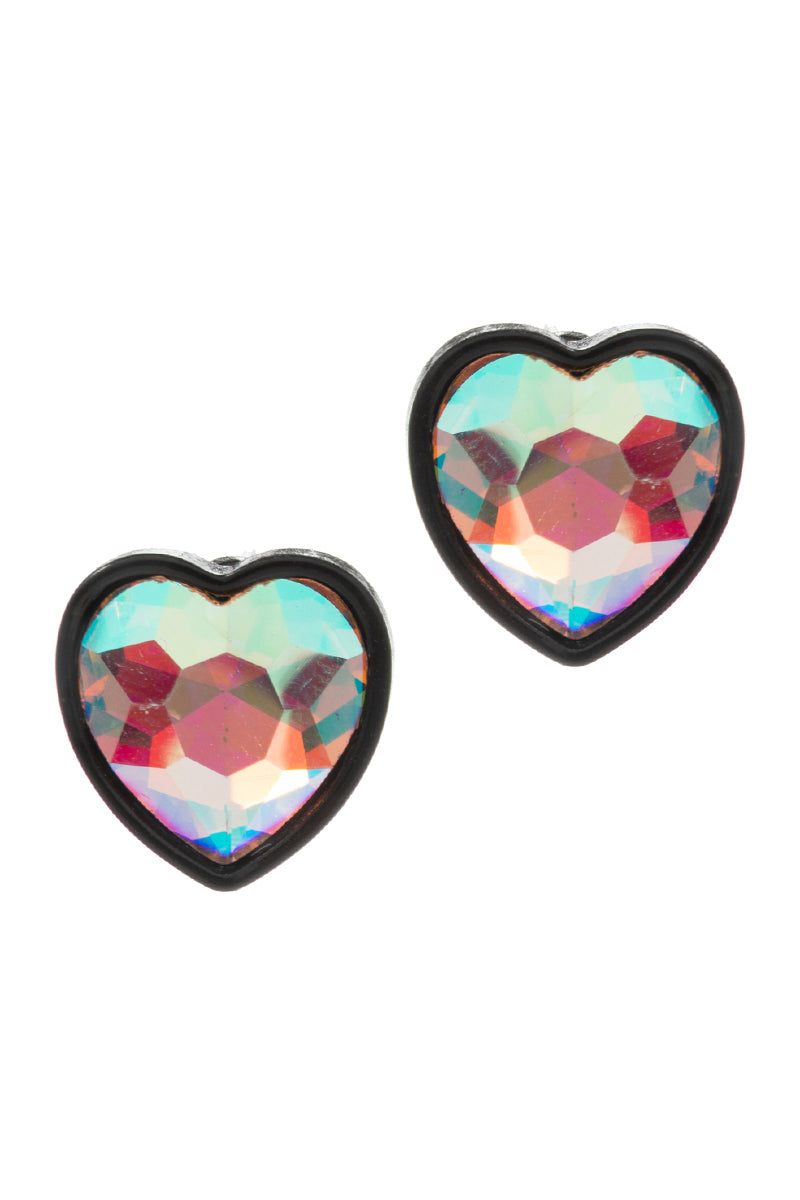 Heart Shaped Ab Glass Stone Post Earrings