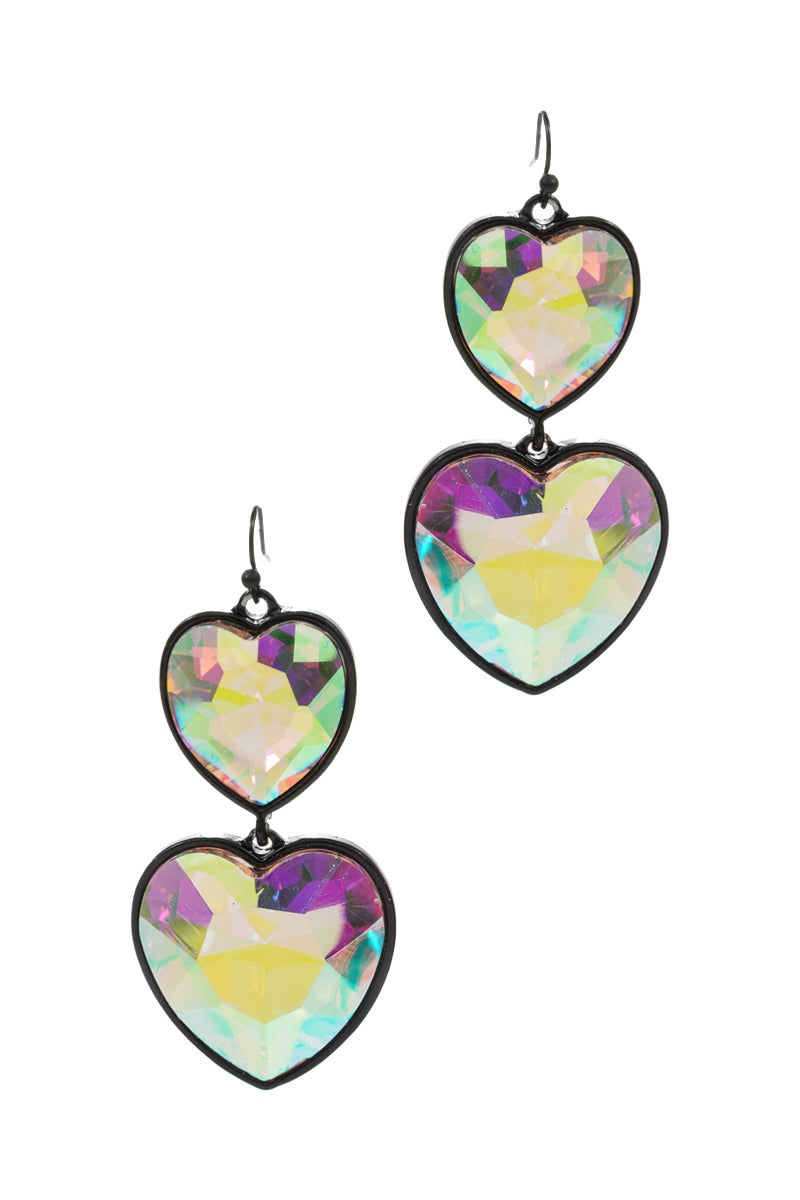 Heart Shape Double Glass Rhine Stone Hook Earrings
