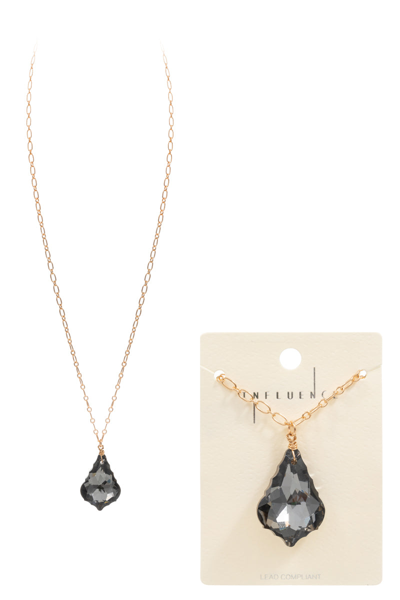 Teardrop Shaped Large Glass Stone Short Necklace