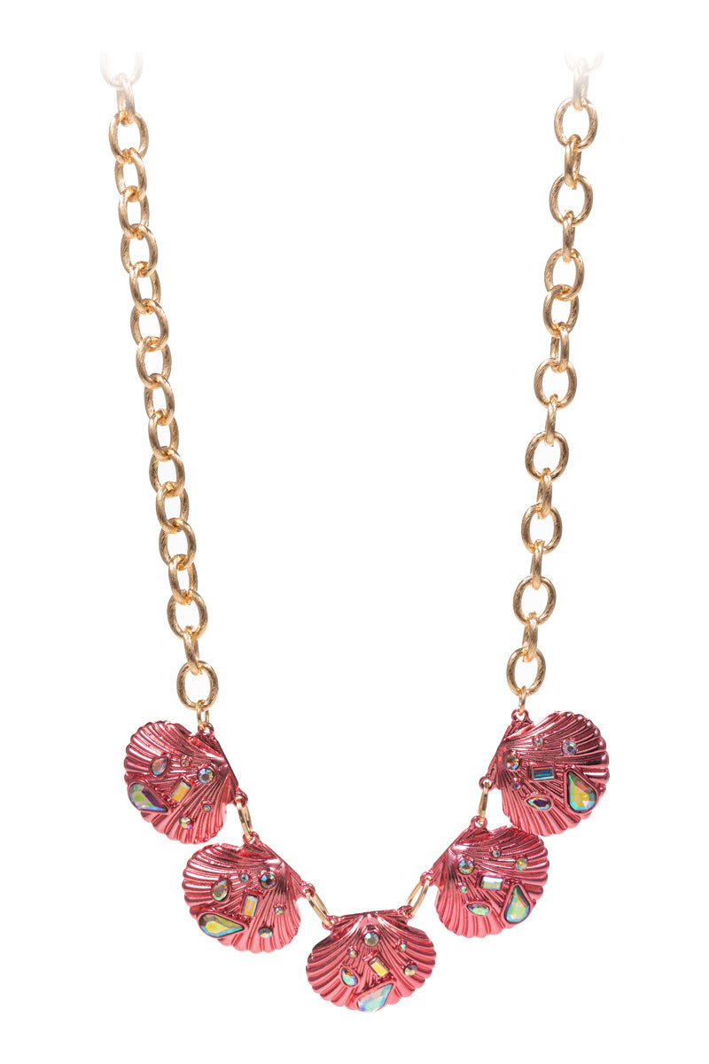Shell Shape Gem Crusted Rhine Stone Short Necklace