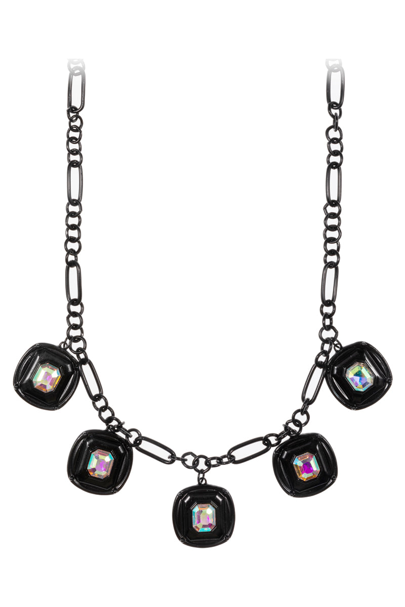 Round Rhine Stone Coin Pendant Short Necklace