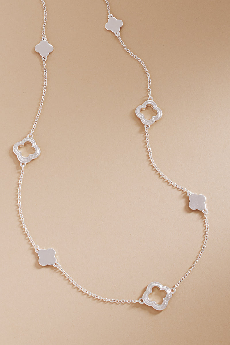 Clover Shaped Metal Long Necklace
