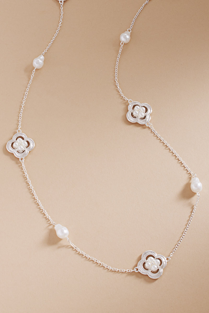 Clover Shaped Metal Long Necklace