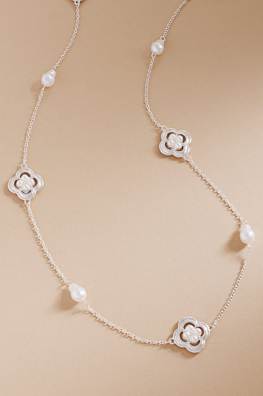 Clover Shaped Metal Long Necklace