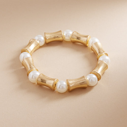 Vintage Pearl With Metal Bead Stretch Bracelet