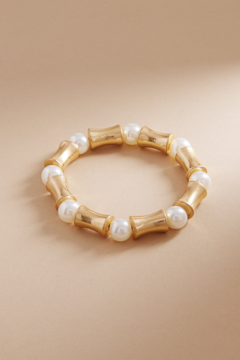 Vintage Pearl With Metal Bead Stretch Bracelet