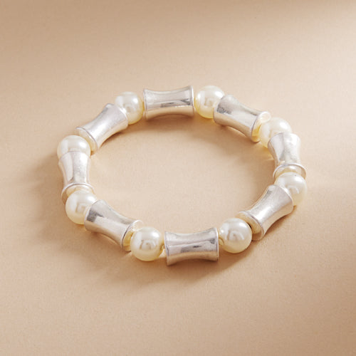 Vintage Pearl With Metal Bead Stretch Bracelet