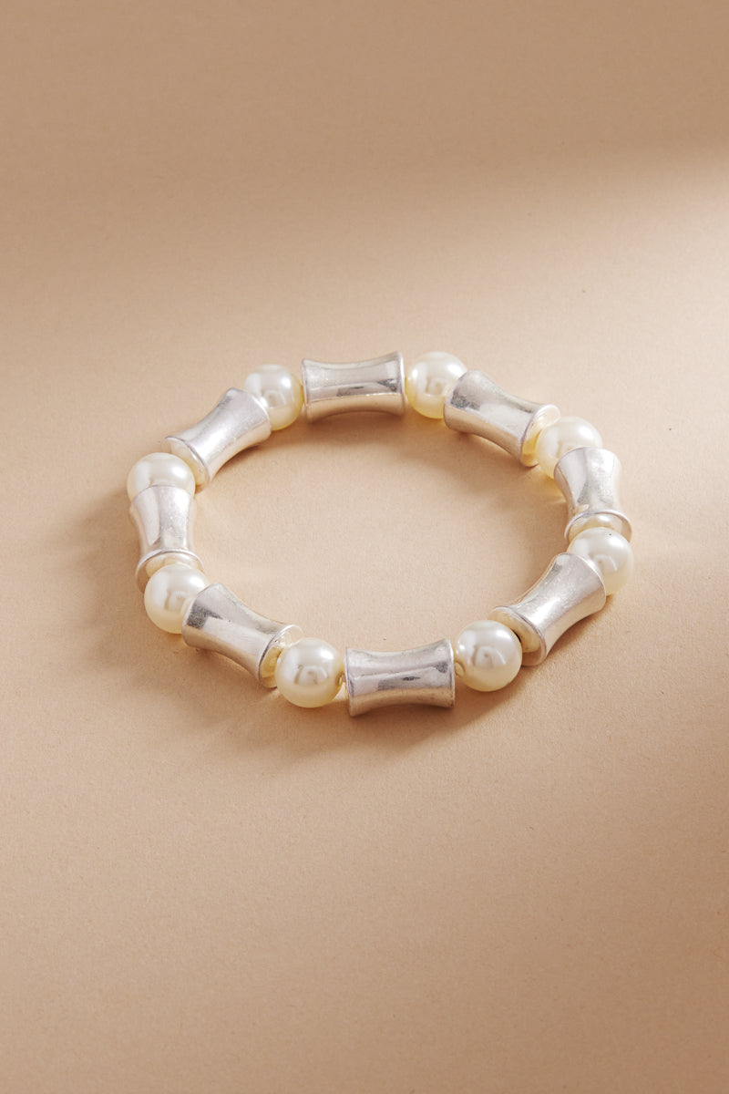 Vintage Pearl With Metal Bead Stretch Bracelet