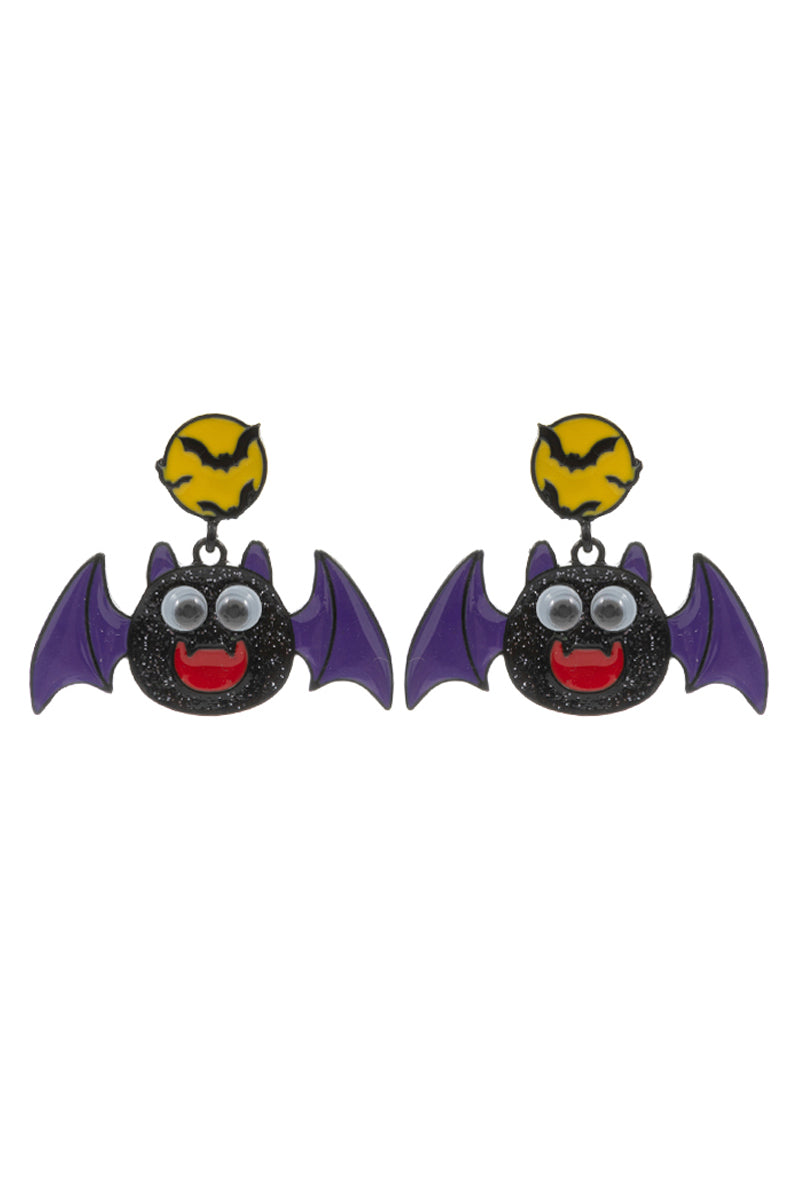 Halloween Bat W Googly Eye Titanium Post Earrings