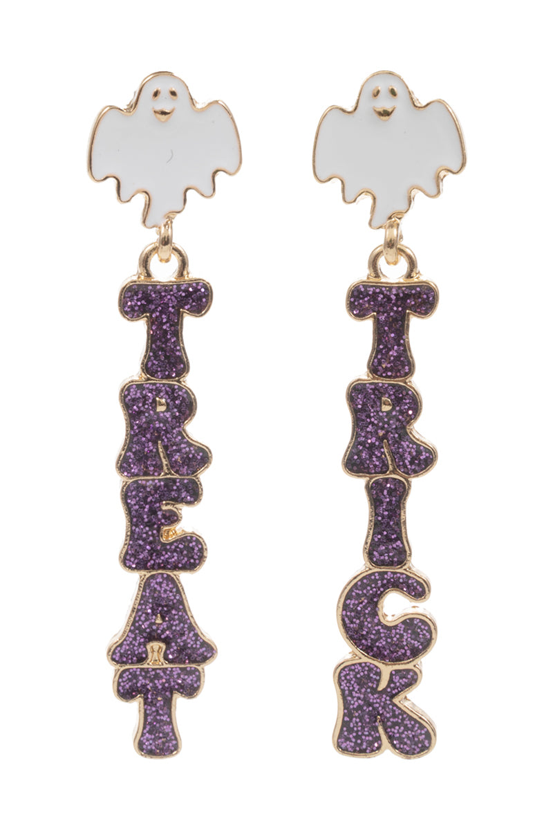 Halloween Ghost W Trick Or Treat Post Earrings