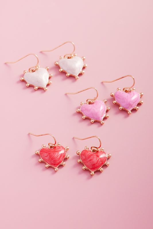 Valentines Day Heart Pearlize Enamel Hook Earrings