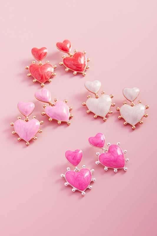 Valentines Day Heart Pearlize Enamel Post Earrings