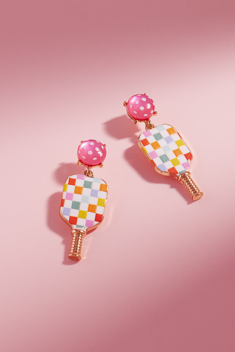 Sports Pickleball Enamel Checker Post Earrings