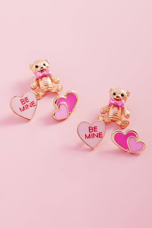Teddy Bear Valentines Day Icons 3Set Post Earrings