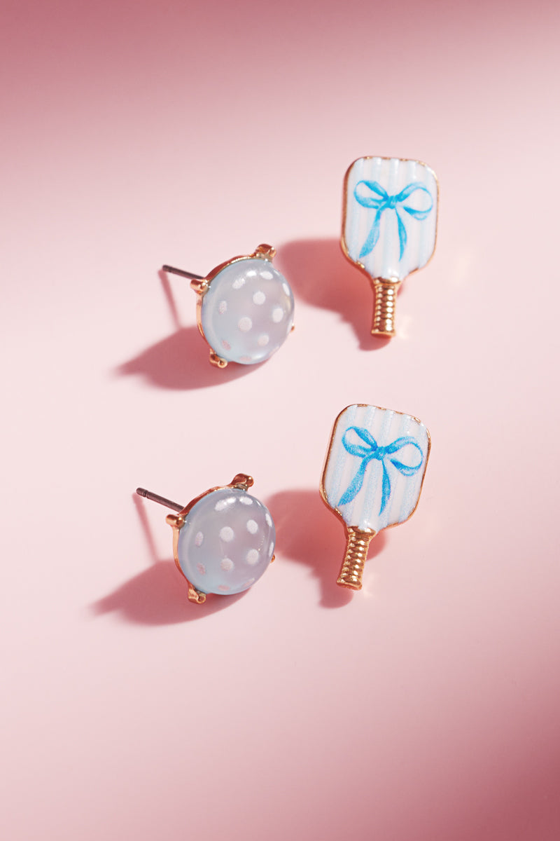 Sports Pickleball Enamel Faux 3 Set Post Earrings