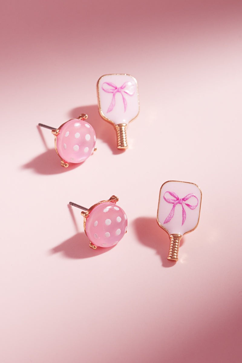 Sports Pickleball Enamel Faux 3 Set Post Earrings