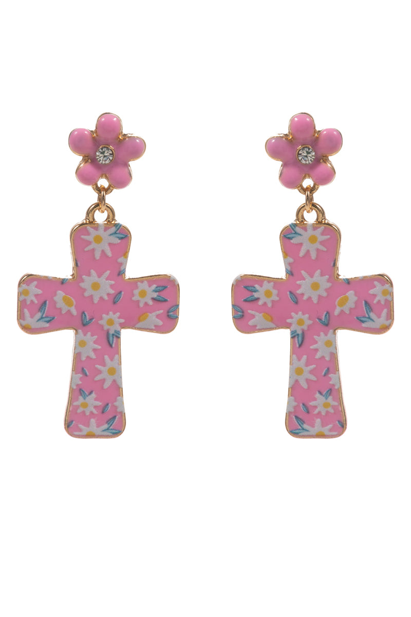 Easter Cross Enamel Pattern Titanium Post Earrings