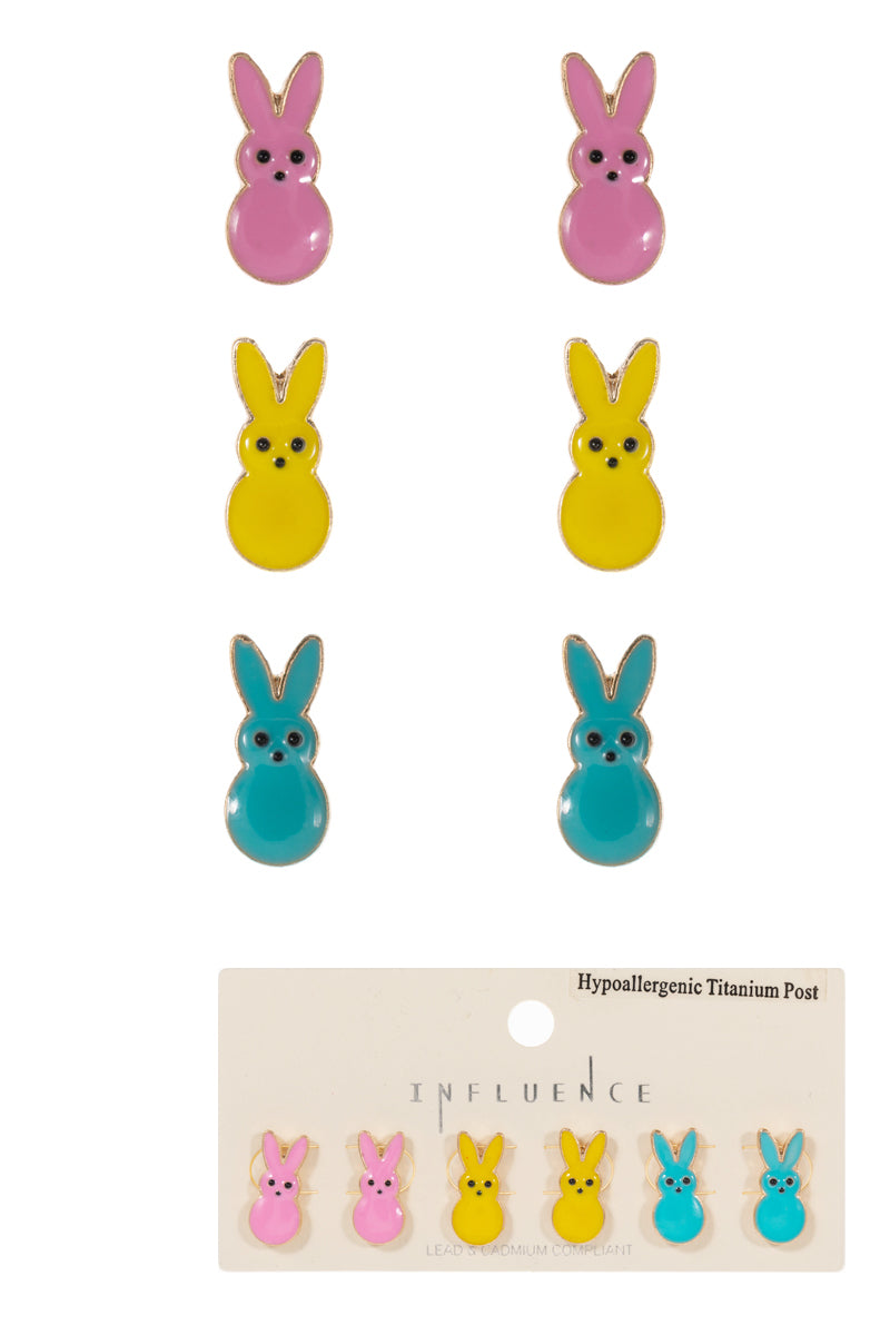 Easter Peeps Bunny Shaped Enamel Set Post Earrings