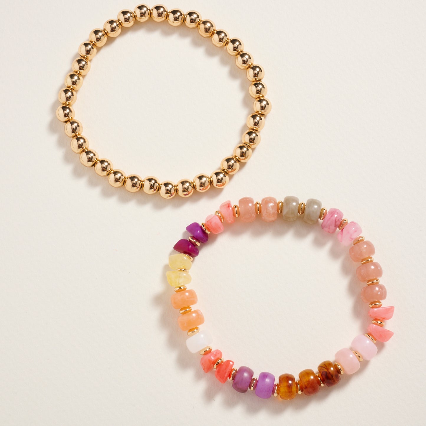 Mixed Marble Ombre CCB Beaded 2PC Stretch Bracelet