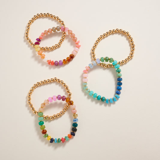 Mixed Marble Ombre CCB Beaded 2PC Stretch Bracelet