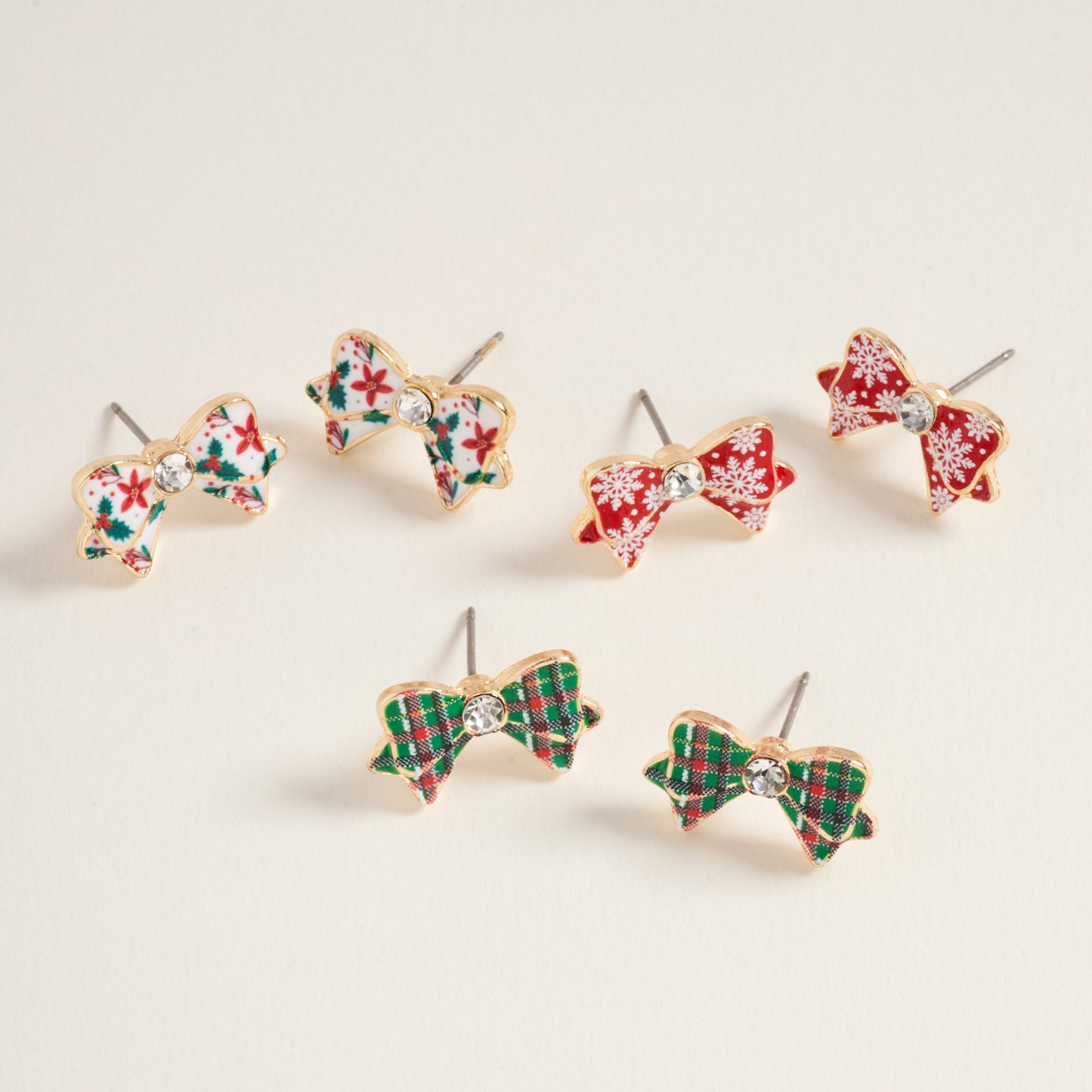 Christmas Pattern Ribbon Rhinestone Post Earrings