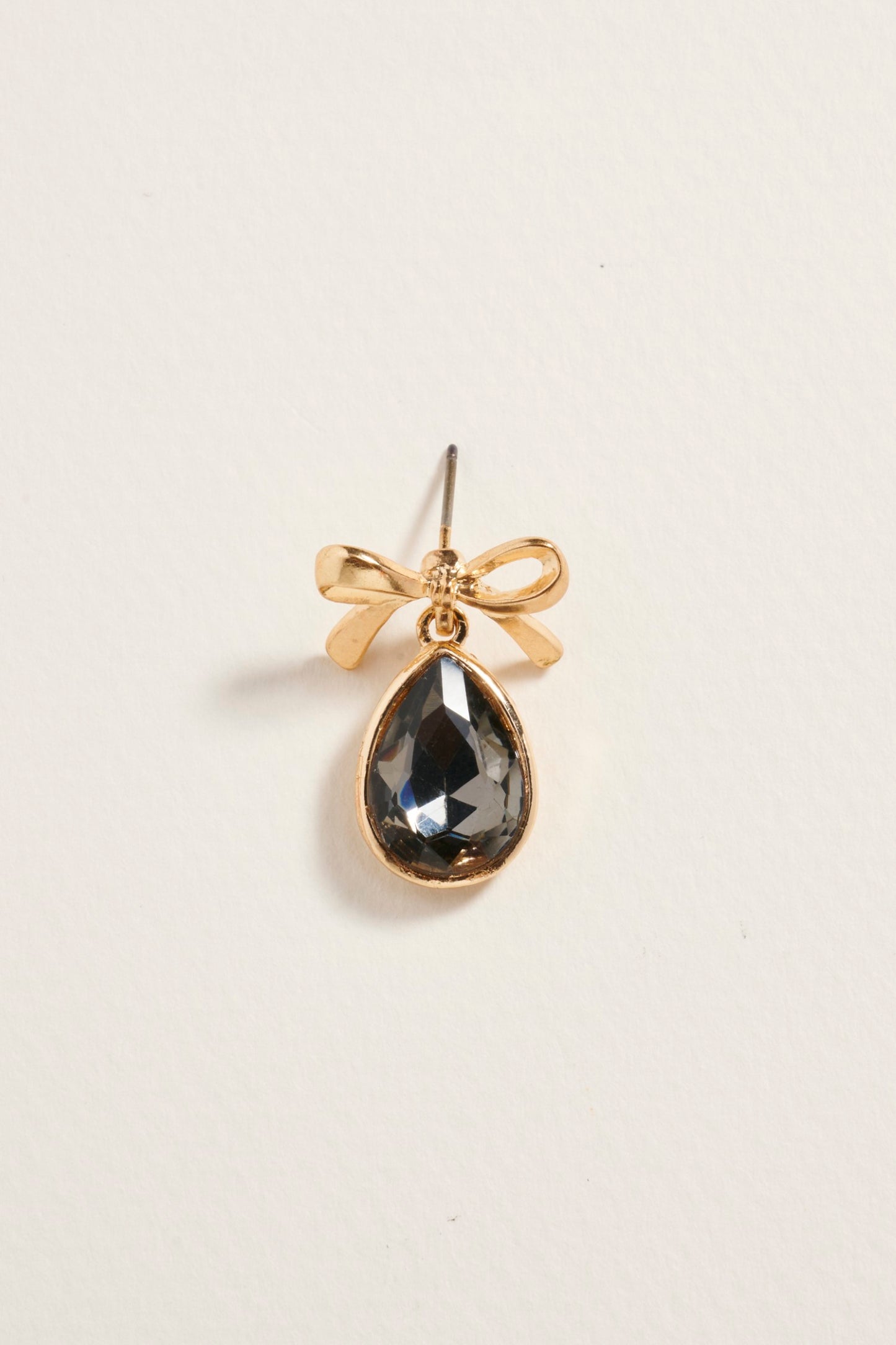 Teardrop Rhinestone with Metal Bow Post Earrings