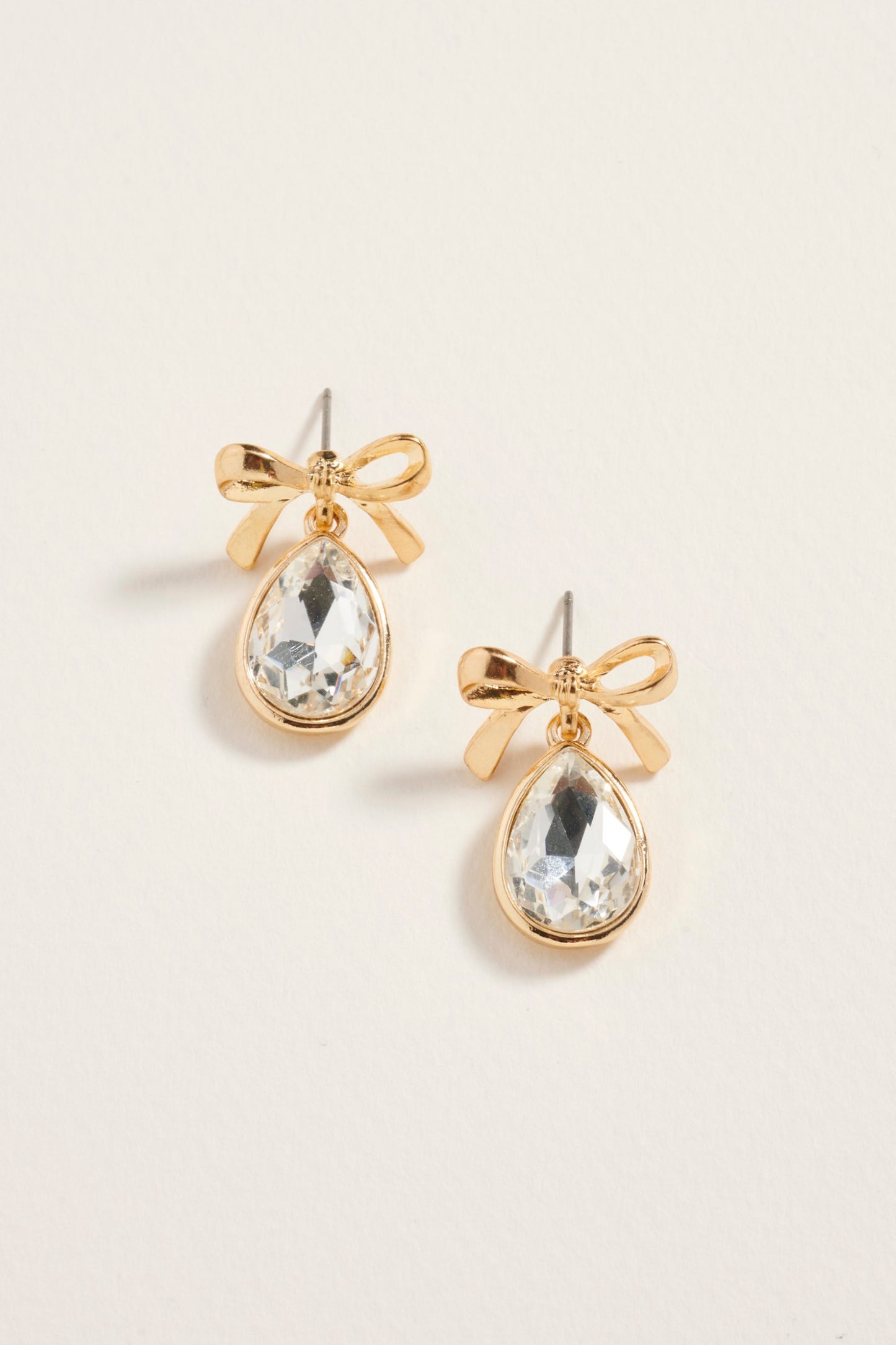 Teardrop Rhinestone with Metal Bow Post Earrings