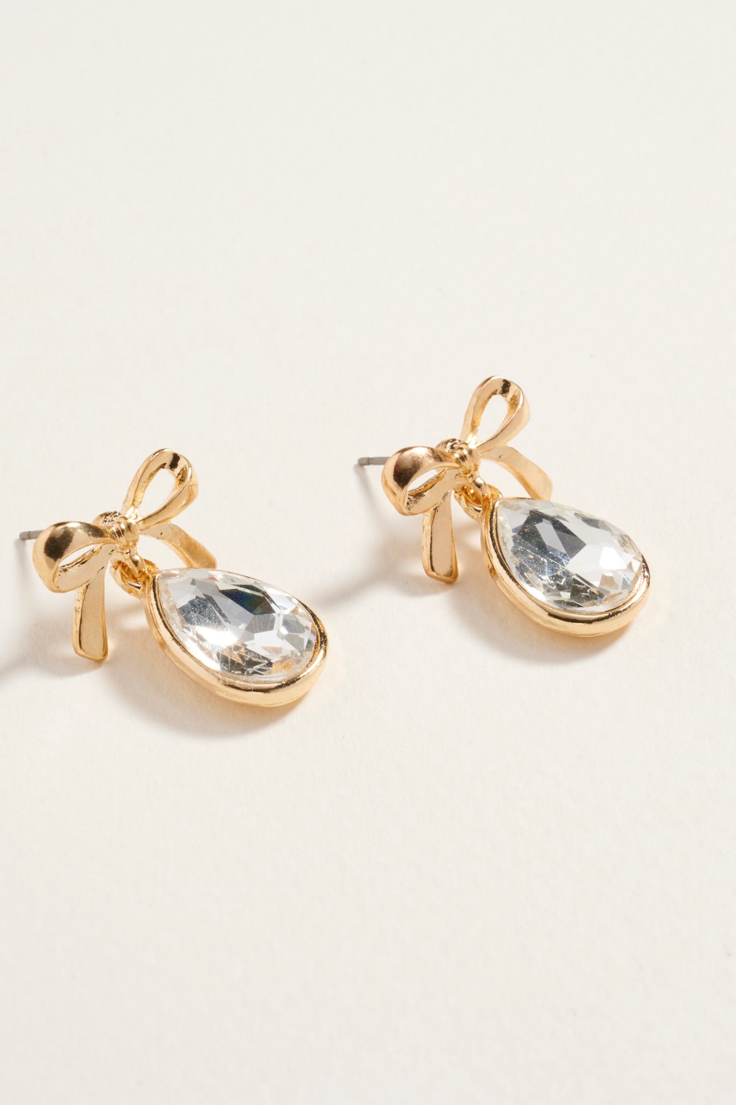 Teardrop Rhinestone with Metal Bow Post Earrings