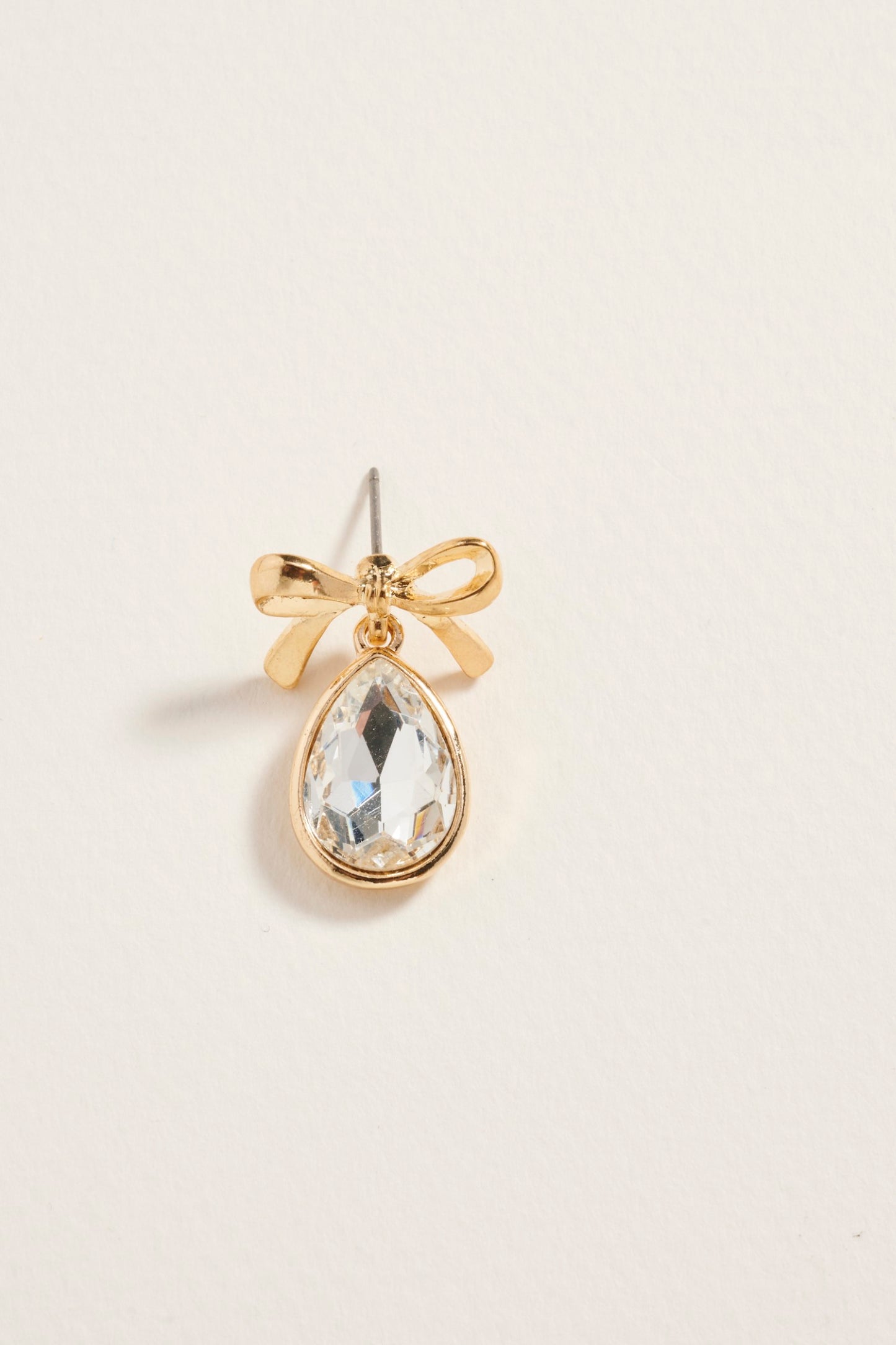 Teardrop Rhinestone with Metal Bow Post Earrings