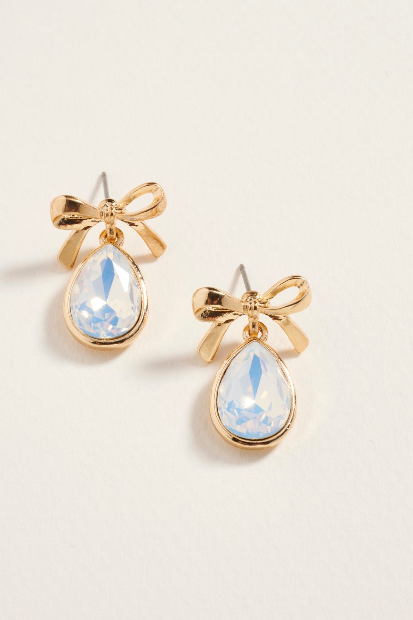 Teardrop Rhinestone with Metal Bow Post Earrings